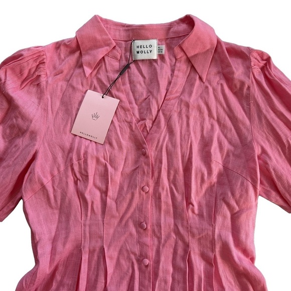 NWT Hello Molly size XL STYLE ME YOUR WAY SHIRT DRESS PINK Linen blend balloon - Picture 8 of 16